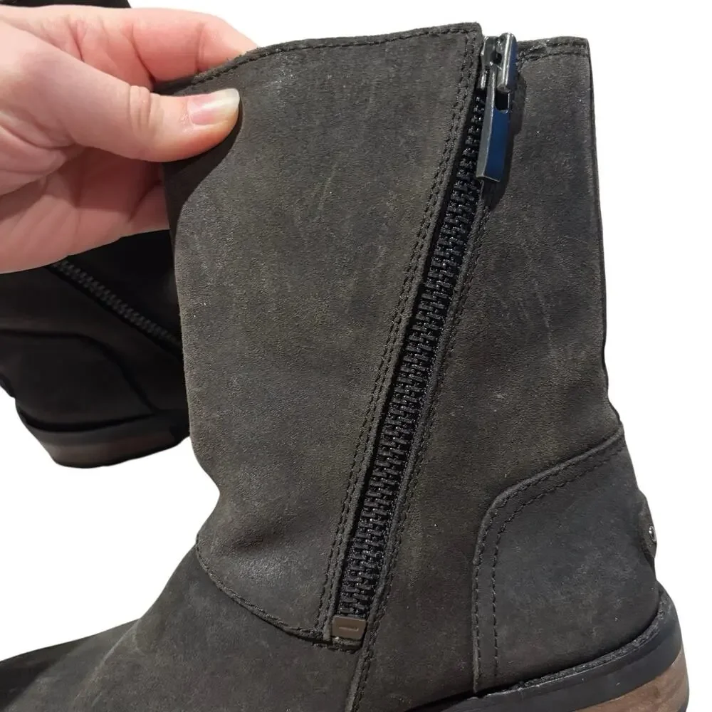 UGG Australia Women's Black Suede Biker Booties Buckle Strap Sz 7 Boots 1095130